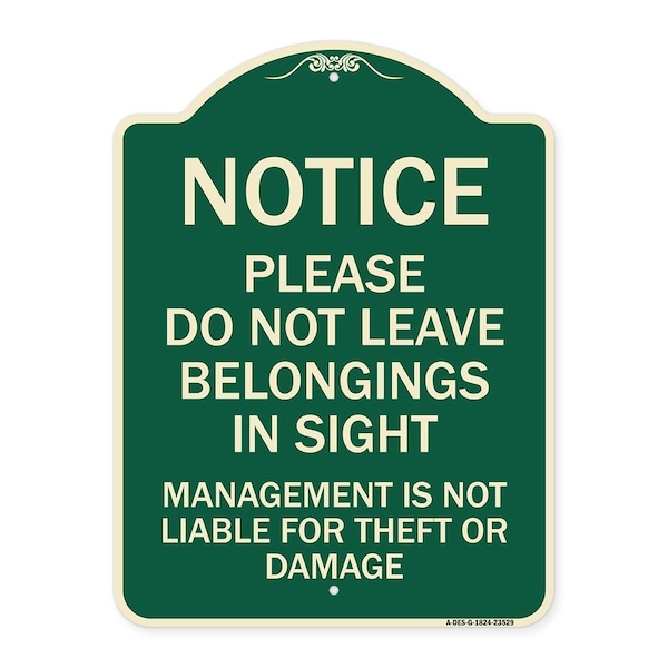 Do Not Leave Belongings in Sight Management Is Not Liable for Theft or Damage, A-DES-G-1824-23529
